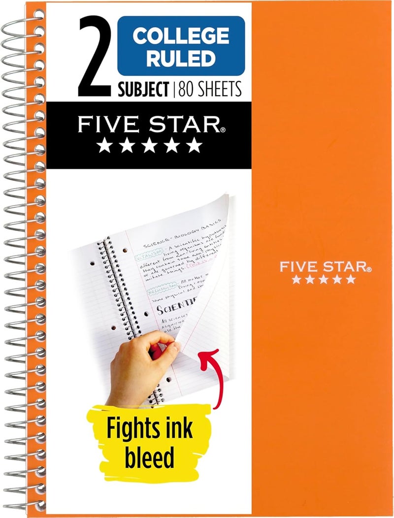 Five Star Spiral Notebook, 2 Subject, College Ruled Paper, 6" x 9-1/2", 80 Sheets, Fights Ink Bleed, Water Resistant Cover, Sedona Orange (840029CD1-ECM) - Image 1